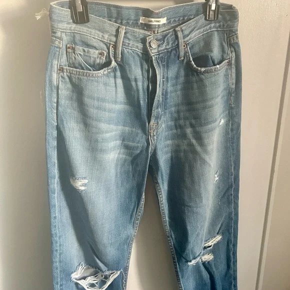 New GRLFRND The Helena Straight Leg Medium Wash Blue Distressed Ankle Denim Jean - Picture 2 of 11